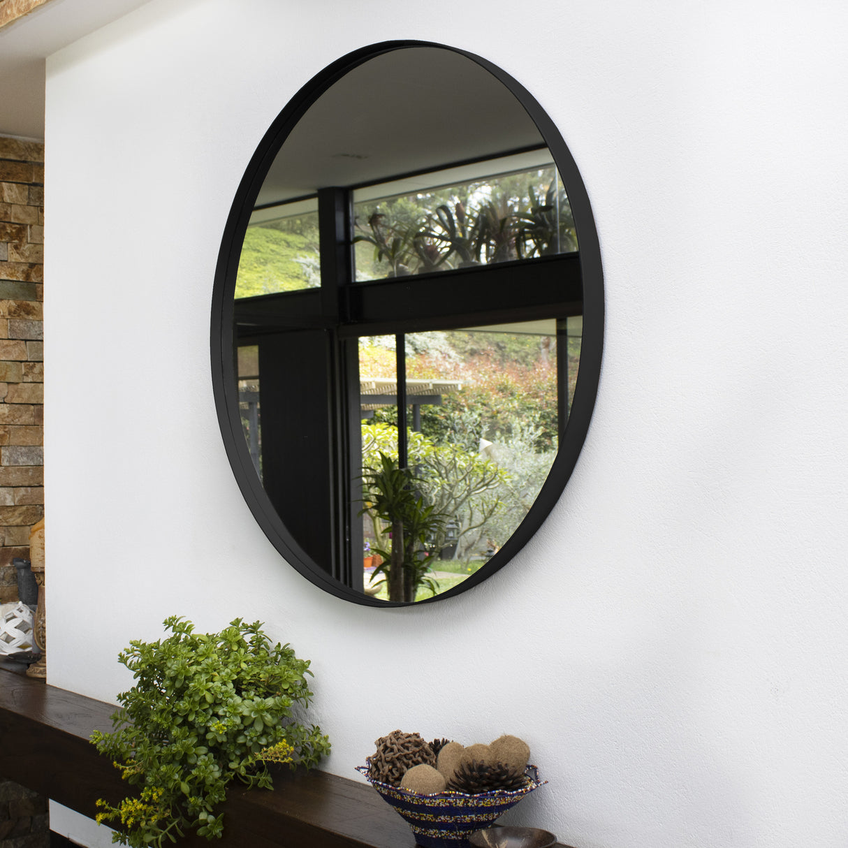 Espejo de Pared Negro 60x60cm Redondo con Marco Metalico - ESPEJOS DE PARED | Bylmo