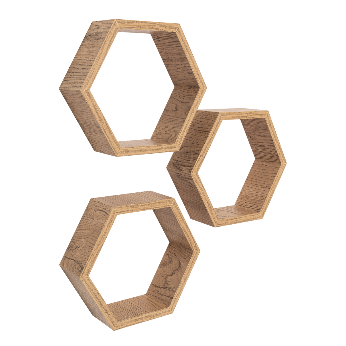 Set de 3 Repisas Hades Beige Claro 25x8cm Hexagonal con Tres Entrepaños - REPISAS | Bylmo