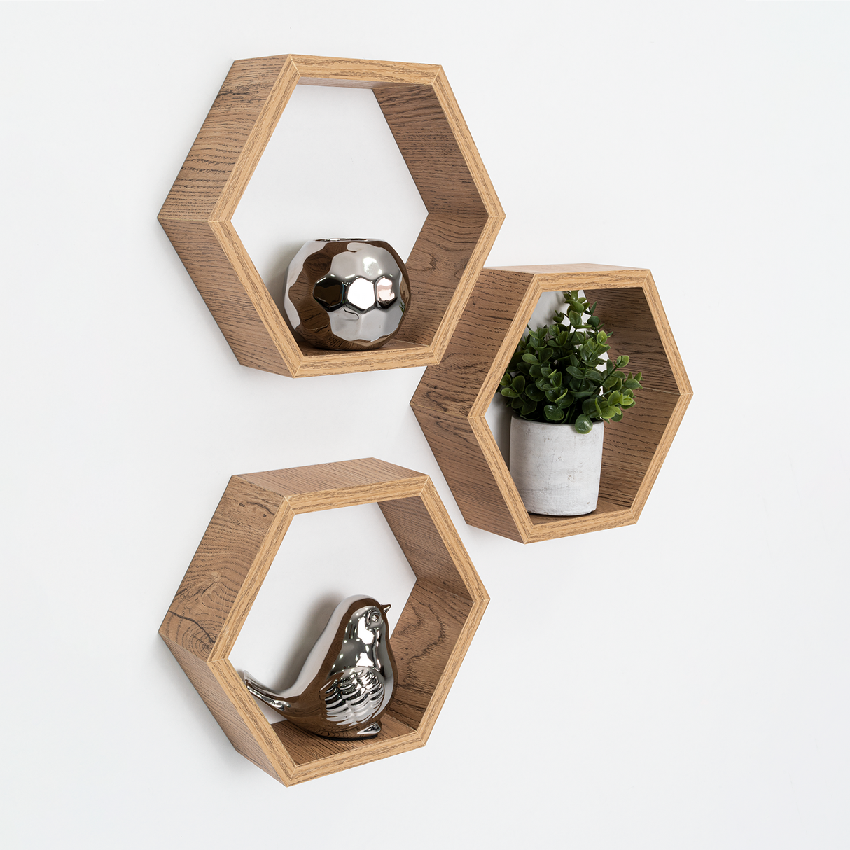 Set de 3 Repisas Hades Beige Claro 25x8cm Hexagonal con Tres Entrepaños - REPISAS | Bylmo