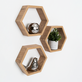 Set de 3 Repisas Hades Beige Claro 25x8cm Hexagonal con Tres Entrepaños - REPISAS | Bylmo