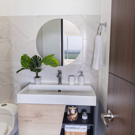 Espejo de Baño Capri Plateado 75x75cm Redondo con Biselado - Espejos de Baño | Bylmo