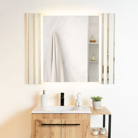 Espejo de Baño Led Apolo Plateado 100x80cm Rectangular con Sandblasting - Espejos de Baño | Bylmo