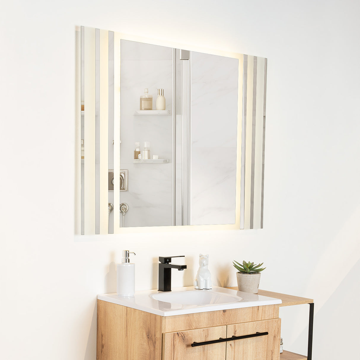 Espejo de Baño Led Apolo Plateado 100x80cm Rectangular con Sandblasting - Espejos de Baño | Bylmo