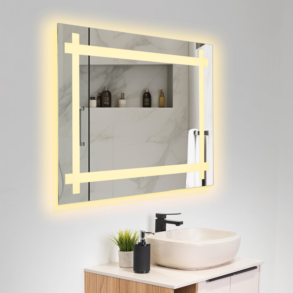 Espejo de Baño Broni Plateado 60x90cm Rectangular y con Iluminiación Led - Espejos Decorativos | Bylmo