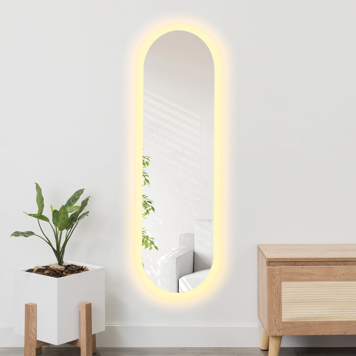 Espejo de Baño Oviedo Plateado 40x130cm Ovalado y con Iluminiación Led - Espejos Decorativos | Bylmo