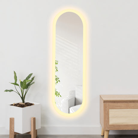 Espejo de Baño Oviedo Plateado 40x130cm Ovalado y con Iluminiación Led - Espejos Decorativos | Bylmo