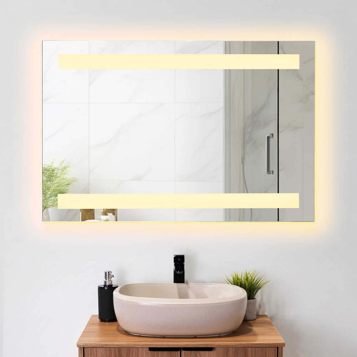 Espejo de Baño Udine Gris 90x60cm Rectangular con Sandblasting y con Iluminación Led - ESPEJOS DE BANHO | Bylmo