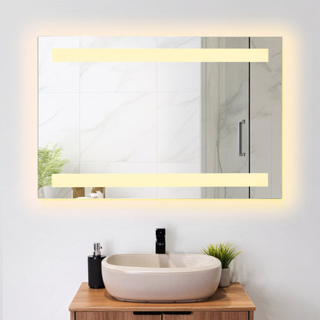 Espejo de Baño Udine Gris 90x60cm Rectangular con Sandblasting y con Iluminación Led - ESPEJOS DE BANHO | Bylmo