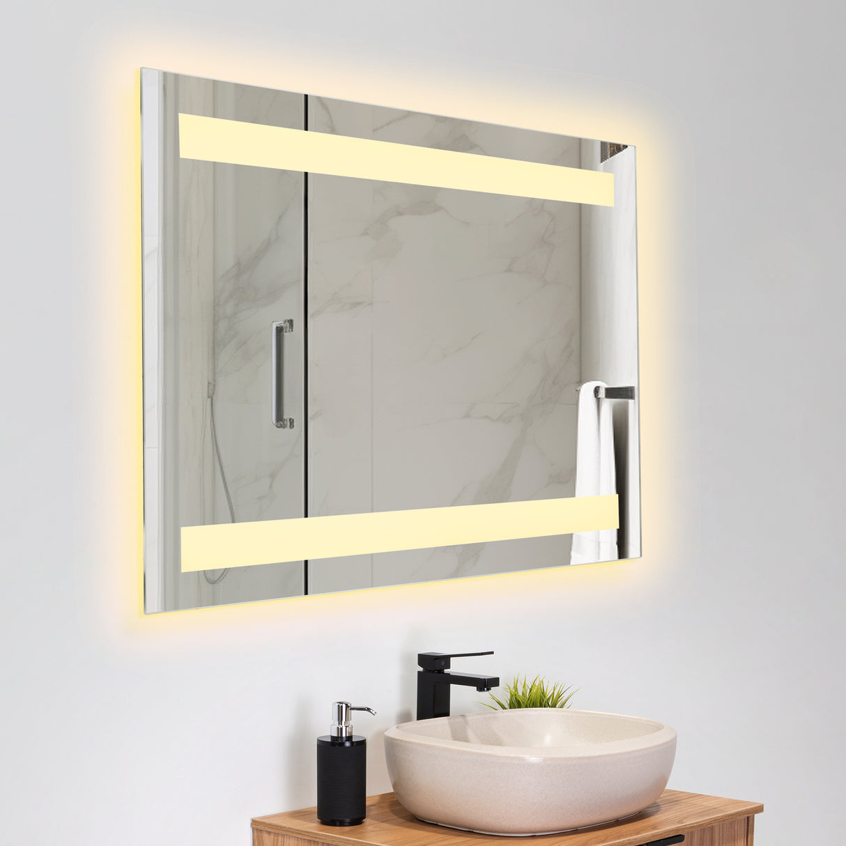 Espejo de Baño Udine Gris 90x60cm Rectangular con Sandblasting y con Iluminación Led - ESPEJOS DE BANHO | Bylmo