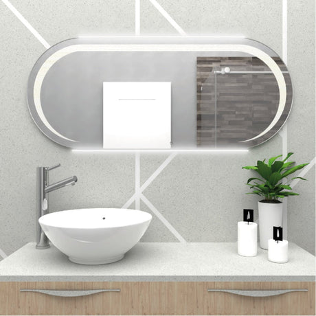 Espejo de Baño Veron Gris 120x50cm Rectangular Curvo con Sandblasting y con Iluminación Led - ESPEJOS DE BANHO | Bylmo