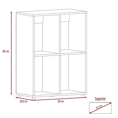 Biblioteca Otto caramelo 80x60cm con Cuatro Compartimientos - Bibliotecas | Bylmo