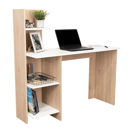 Escritorio Vilna Rovere y Blanco 120.6x120cm sin Cajones y con Organizador de Libros - Escritorios y Archivadores | Bylmo