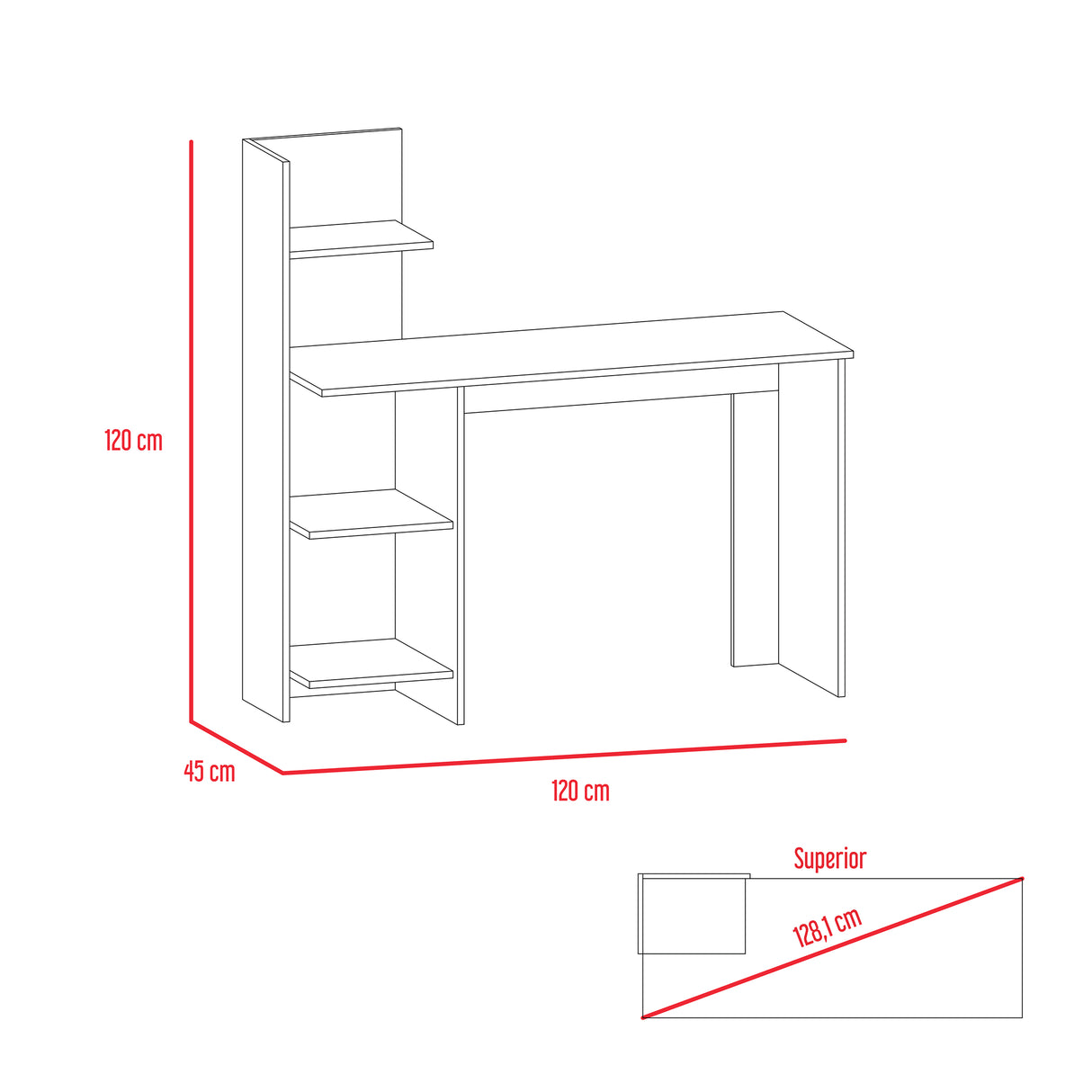 Escritorio Vilna Rovere y Blanco 120.6x120cm sin Cajones y con Organizador de Libros - Escritorios y Archivadores | Bylmo
