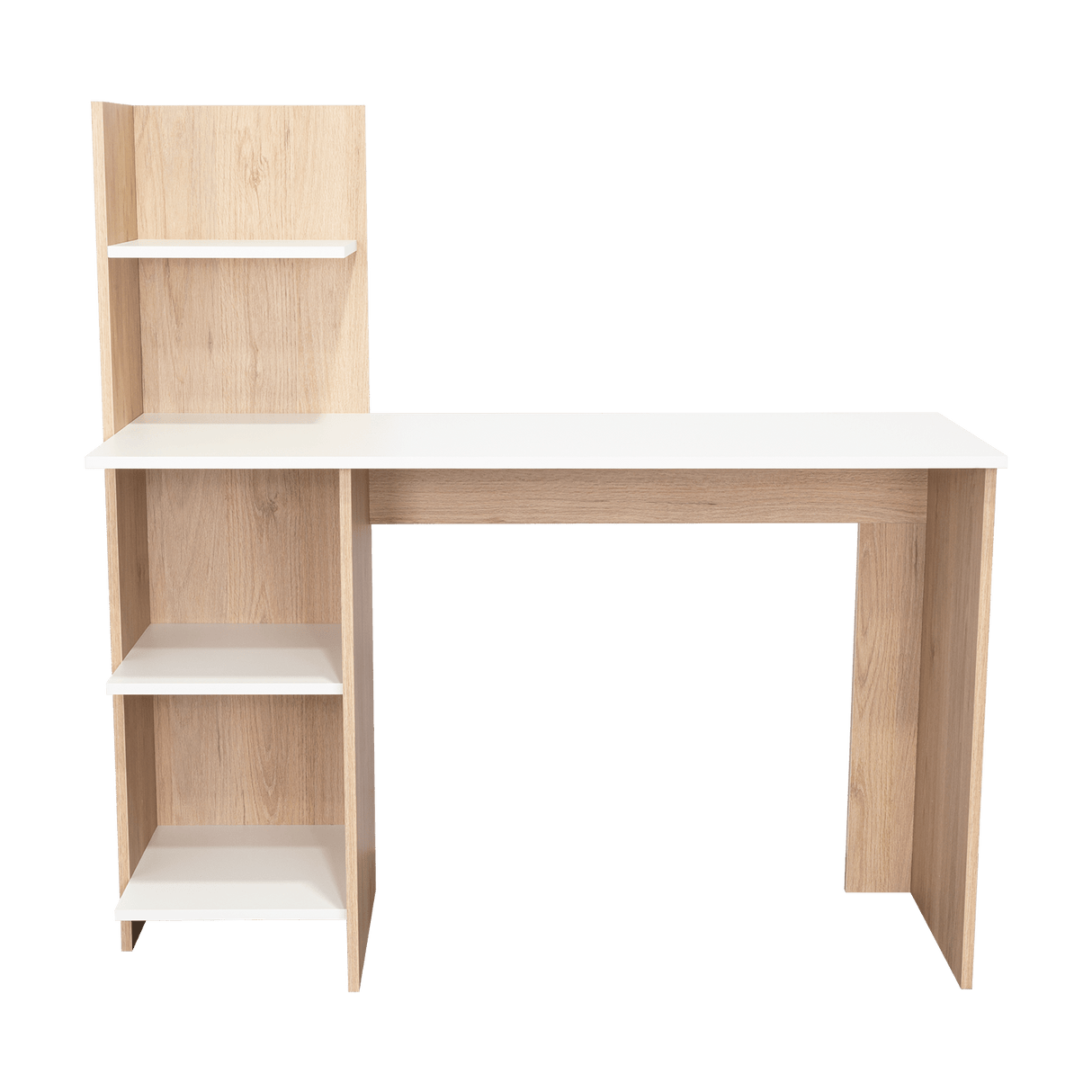 Escritorio Vilna Rovere y Blanco 120.6x120cm sin Cajones y con Organizador de Libros - Escritorios y Archivadores | Bylmo