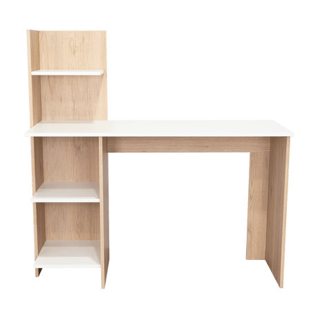 Escritorio Vilna Rovere y Blanco 120.6x120cm sin Cajones y con Organizador de Libros - Escritorios y Archivadores | Bylmo