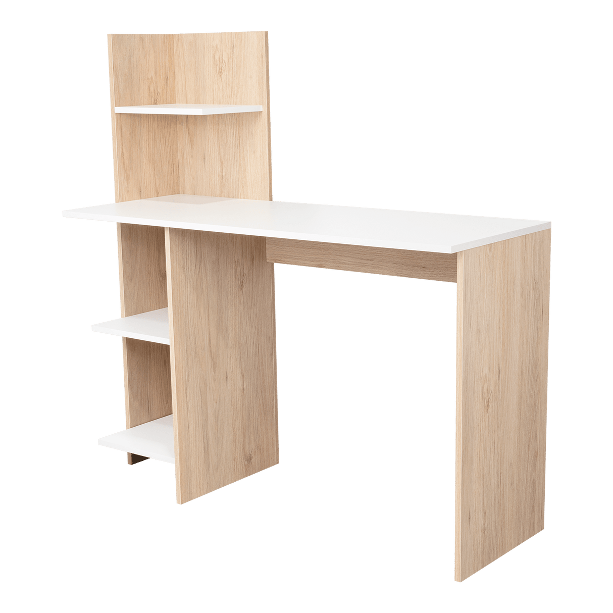 Escritorio Vilna Rovere y Blanco 120.6x120cm sin Cajones y con Organizador de Libros - Escritorios y Archivadores | Bylmo