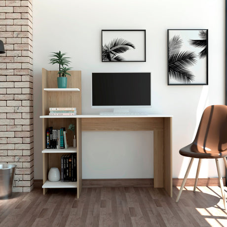 Escritorio Vilna Rovere y Blanco 120.6x120cm sin Cajones y con Organizador de Libros - Escritorios y Archivadores | Bylmo