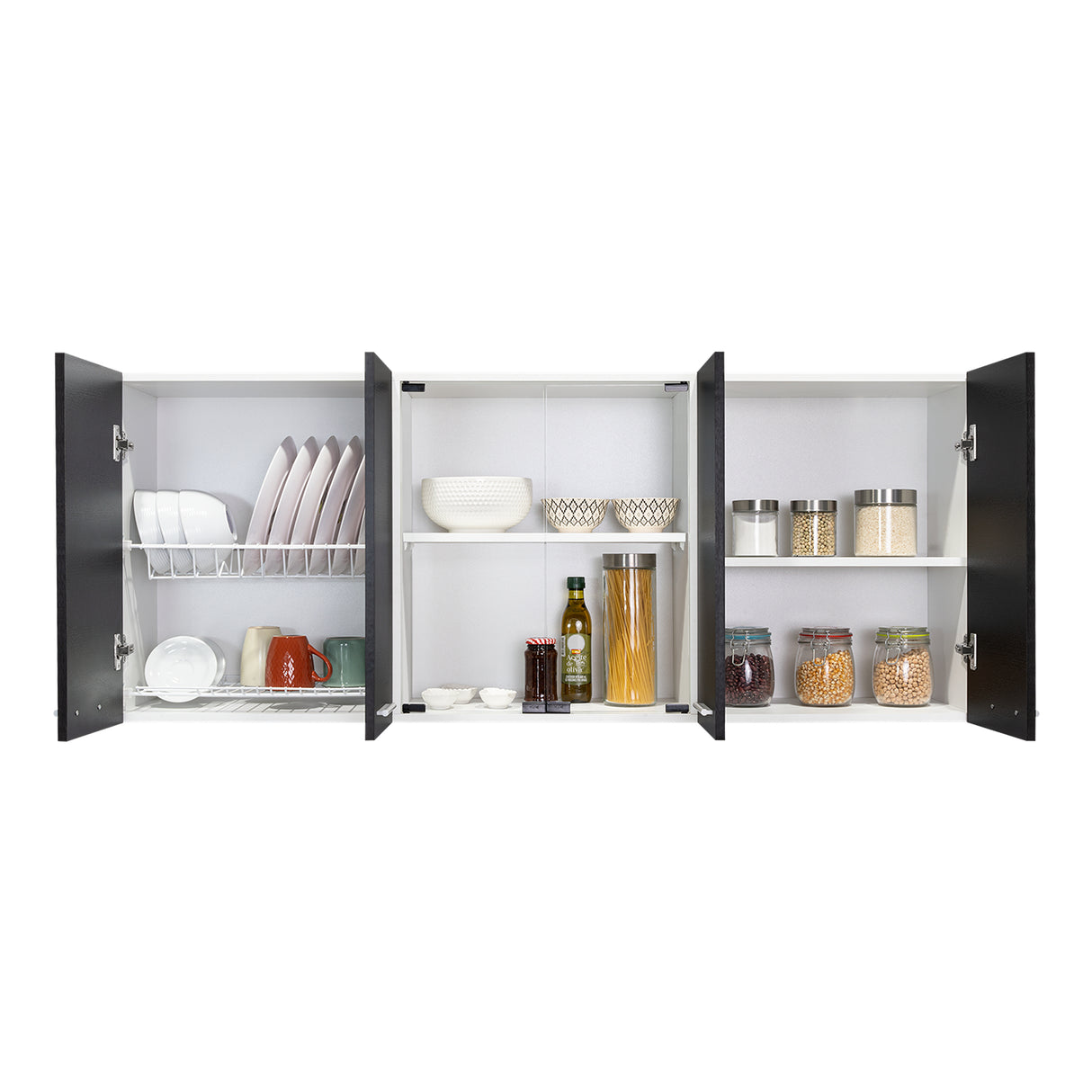 Mueble Superior de Cocina Wengue y Blanco 150x60cm con Dos Entrepaños y con Seis Puertas - Cocinas | Bylmo