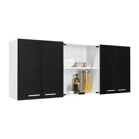 Mueble Superior de Cocina Wengue y Blanco 150x60cm con Dos Entrepaños y con Seis Puertas - Cocinas | Bylmo