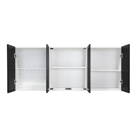 Mueble Superior de Cocina Wengue y Blanco 150x60cm con Dos Entrepaños y con Seis Puertas - Cocinas | Bylmo