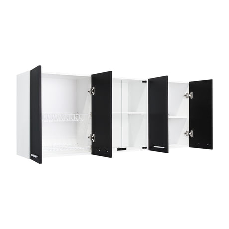 Mueble Superior de Cocina Wengue y Blanco 150x60cm con Dos Entrepaños y con Seis Puertas - Cocinas | Bylmo