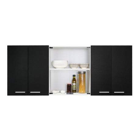 Mueble Superior de Cocina Wengue y Blanco 150x60cm con Dos Entrepaños y con Seis Puertas - Cocinas | Bylmo