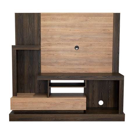 Centro de Entretenimiento Alcaceres Habano y Miel 180x172.2cm para TV Hasta 55 Pulgadas con Ranuras para Cables y con Tres Compartimientos - Muebles para TV | Bylmo