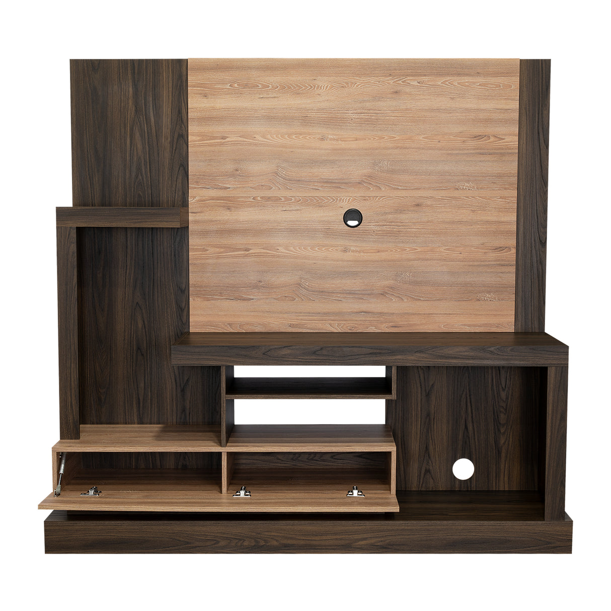 Centro de Entretenimiento Alcaceres Habano y Miel 180x172.2cm para TV Hasta 55 Pulgadas con Ranuras para Cables y con Tres Compartimientos - Muebles para TV | Bylmo