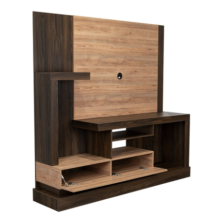 Centro de Entretenimiento Alcaceres Habano y Miel 180x172.2cm para TV Hasta 55 Pulgadas con Ranuras para Cables y con Tres Compartimientos - Muebles para TV | Bylmo