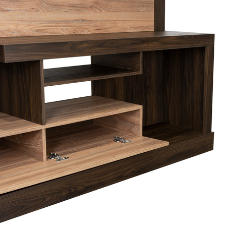 Centro de Entretenimiento Alcaceres Habano y Miel 180x172.2cm para TV Hasta 55 Pulgadas con Ranuras para Cables y con Tres Compartimientos - Muebles para TV | Bylmo