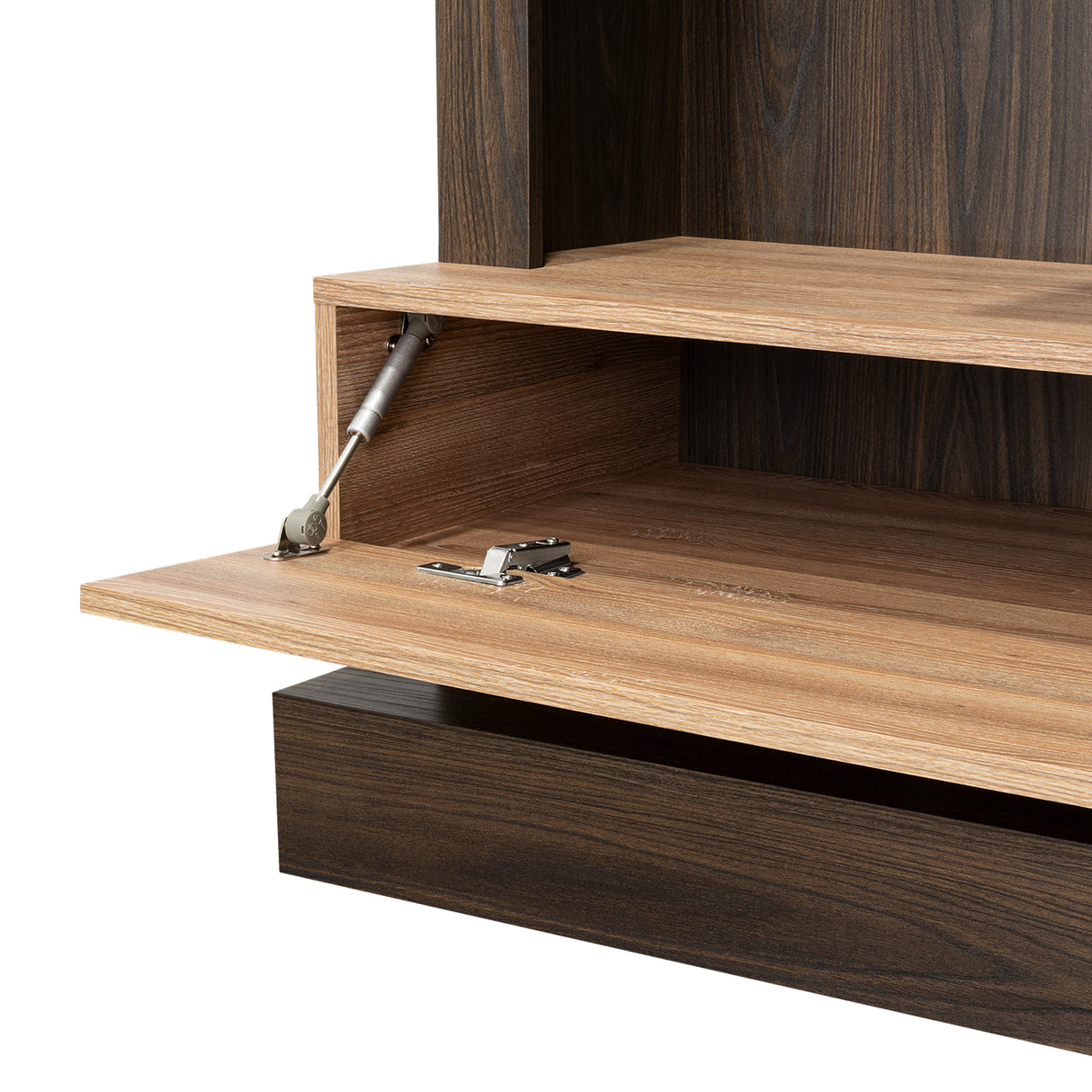 Centro de Entretenimiento Alcaceres Habano y Miel 180x172.2cm para TV Hasta 55 Pulgadas con Ranuras para Cables y con Tres Compartimientos - Muebles para TV | Bylmo