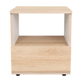 Mesa de Noche Camel Rovere y Blanco 40x45cm con Un Cajón y con Un Compartimiento - Mesas de Noche | Bylmo