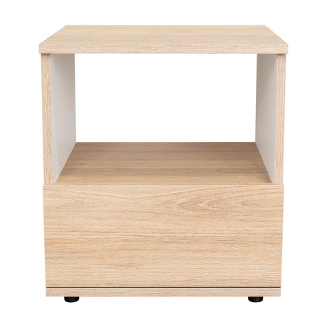 Mesa de Noche Camel Rovere y Blanco 40x45cm con Un Cajón y con Un Compartimiento - Mesas de Noche | Bylmo