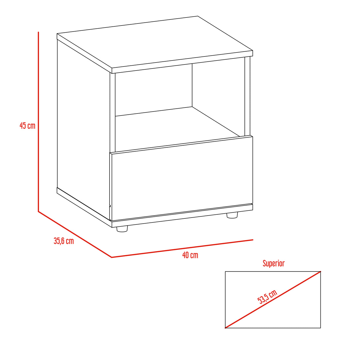 Mesa de Noche Camel Rovere y Blanco 40x45cm con Un Cajón y con Un Compartimiento - Mesas de Noche | Bylmo