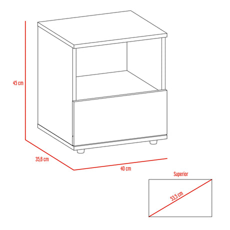 Mesa de Noche Camel Rovere y Blanco 40x45cm con Un Cajón y con Un Compartimiento - Mesas de Noche | Bylmo