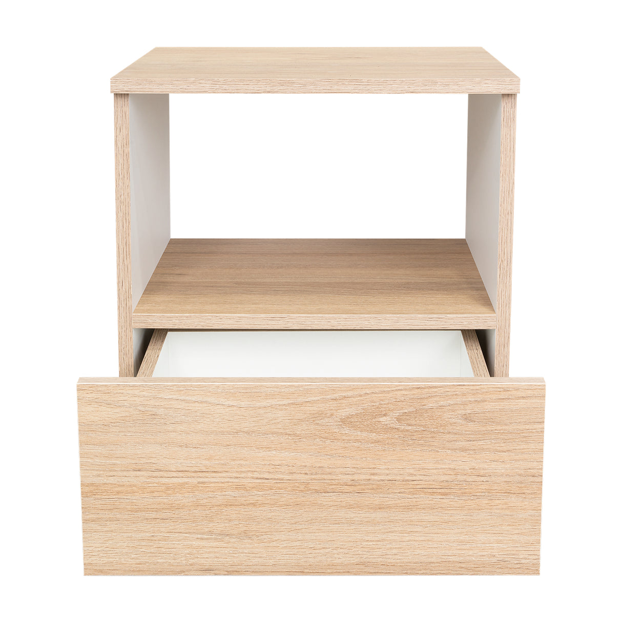 Mesa de Noche Camel Rovere y Blanco 40x45cm con Un Cajón y con Un Compartimiento - Mesas de Noche | Bylmo