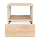Mesa de Noche Camel Rovere y Blanco 40x45cm con Un Cajón y con Un Compartimiento - Mesas de Noche | Bylmo