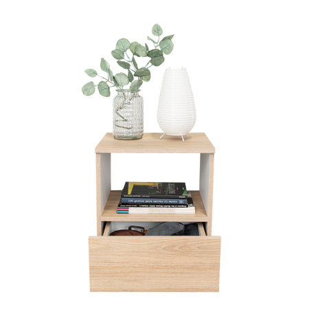 Mesa de Noche Camel Rovere y Blanco 40x45cm con Un Cajón y con Un Compartimiento - Mesas de Noche | Bylmo