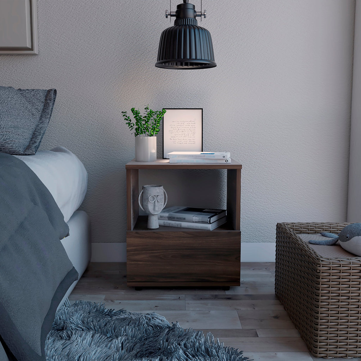 Mesa de Noche Camel habano 45x40cm con Un Cajón y con Un Compartimiento - Mesas de Noche | Bylmo