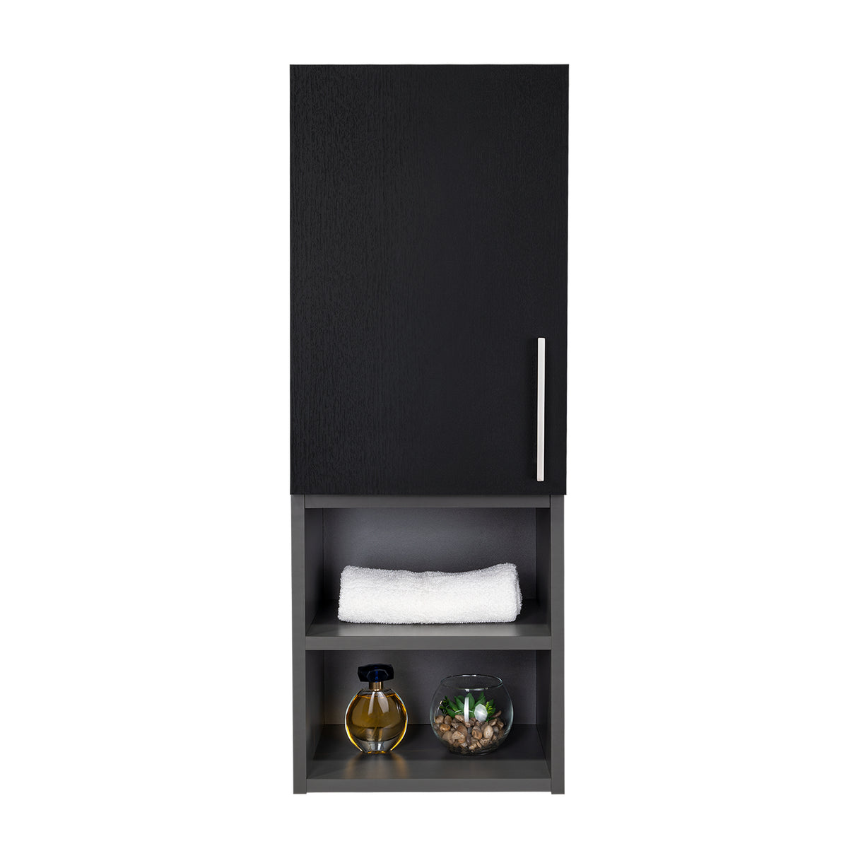 Gabinete de Baño Madrid Wengue y Plomo 30x80cm Rectangular sin Espejo y con Dos Entrepaños - Gabinetes | Bylmo