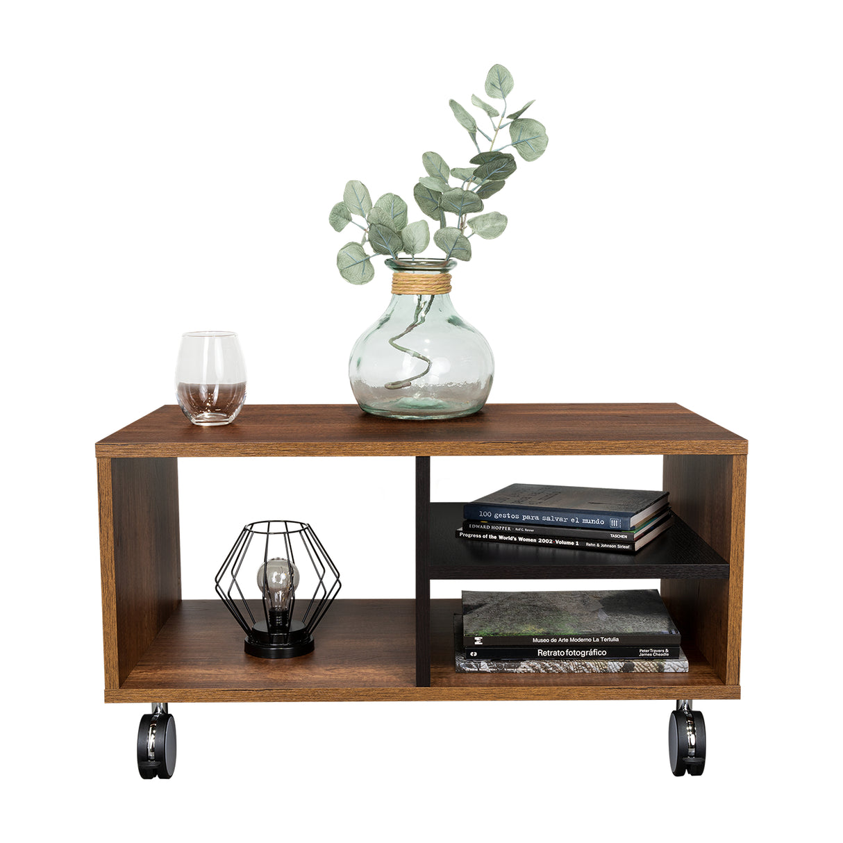 Mesa de Centro Classic Caramelo 80x43.4cm Rectangular con Ruedas y con Compartimientos - Mesas | Bylmo