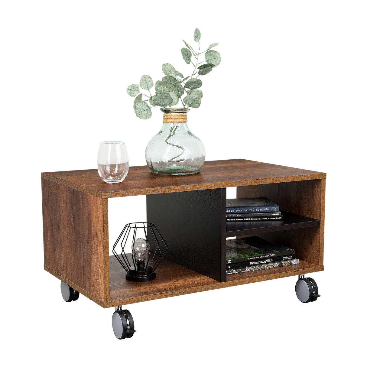 Mesa de Centro Classic Caramelo 80x43.4cm Rectangular con Ruedas y con Compartimientos - Mesas | Bylmo