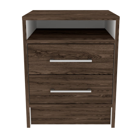 Mesa de Noche Eter Coñac y Blanco 40x50.7cm con Dos Cajones y con Un Compartimiento - MESAS DE NOCHE | Bylmo