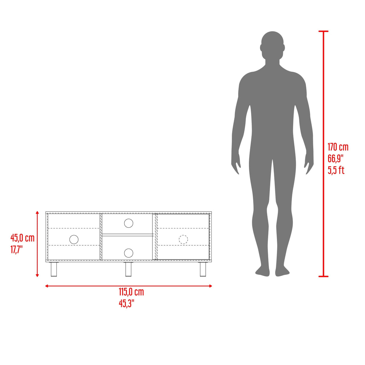 Rack de TV Soho Duna 115x45cm Para TV Hasta 50 Pulgadas con Un Cajón y con Ranuras para Cables y con Patas - Muebles de TV | Bylmo