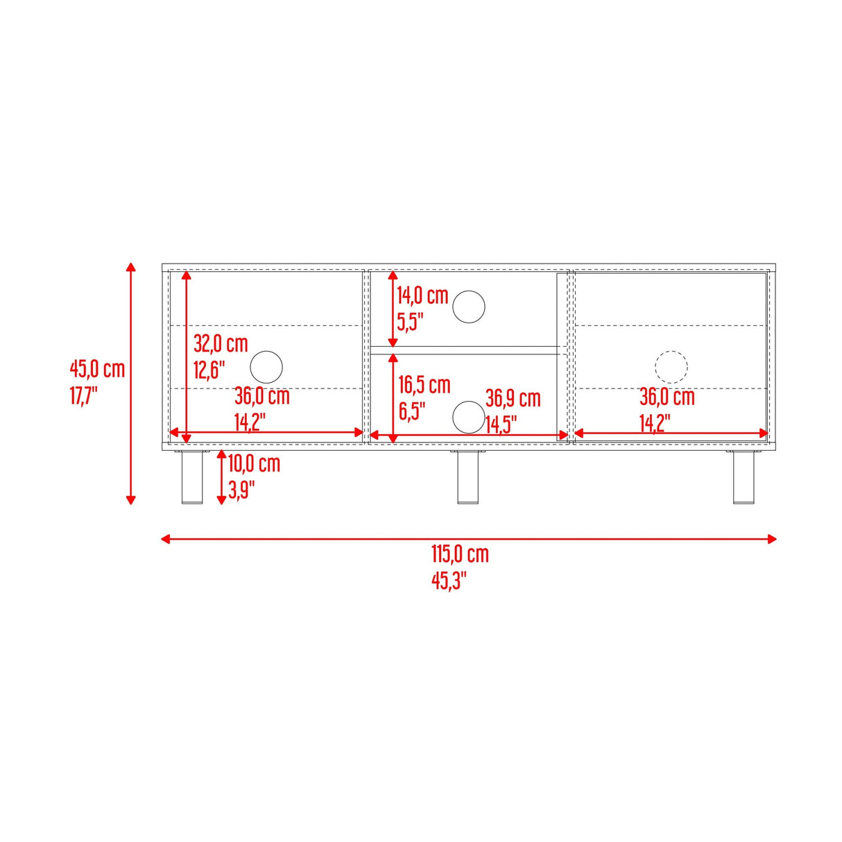 Rack de TV Soho Duna 115x45cm Para TV Hasta 50 Pulgadas con Un Cajón y con Ranuras para Cables y con Patas - Muebles de TV | Bylmo