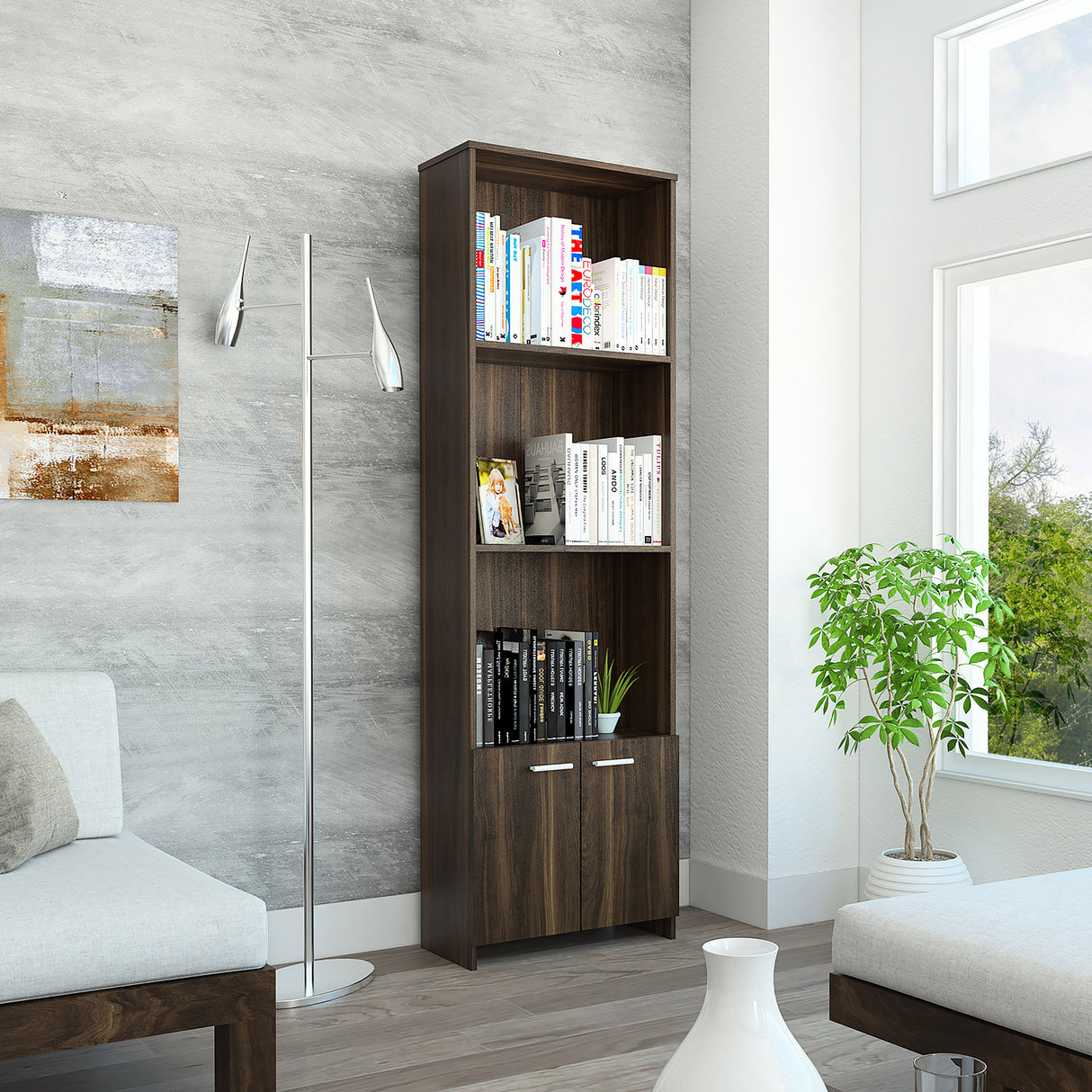 Biblioteca Ofice Habano 55.1x181.5cm con Tres Compartimientos y con Un Cajón - Bibliotecas | Bylmo