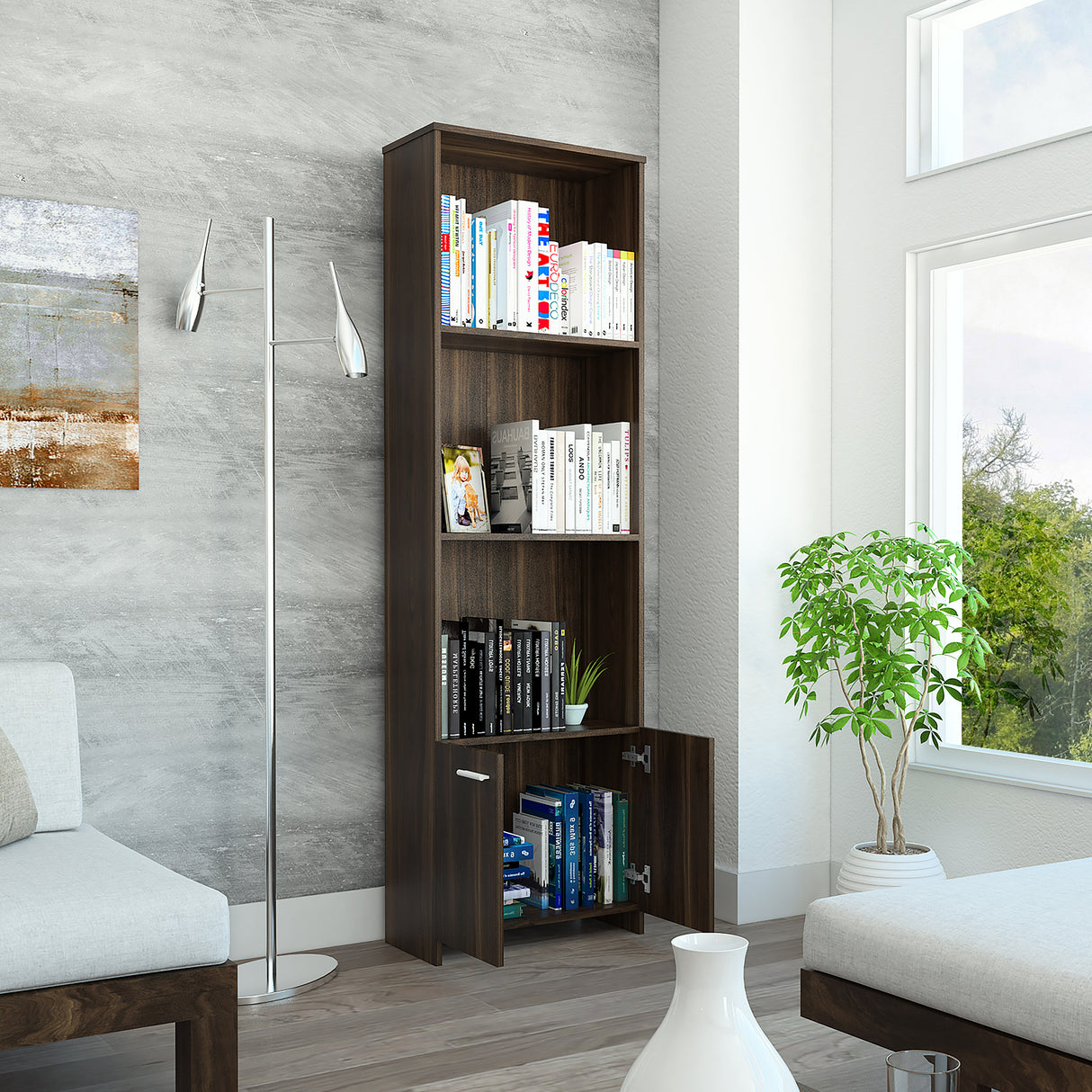 Biblioteca Ofice Habano 55.1x181.5cm con Tres Compartimientos y con Un Cajón - Bibliotecas | Bylmo