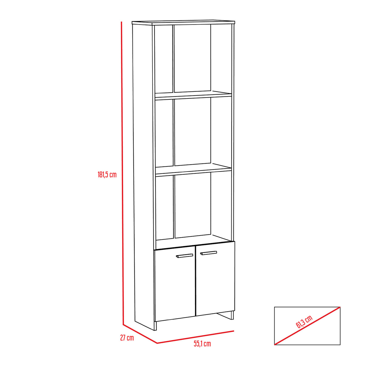 Biblioteca Ofice Habano 55.1x181.5cm con Tres Compartimientos y con Un Cajón - Bibliotecas | Bylmo