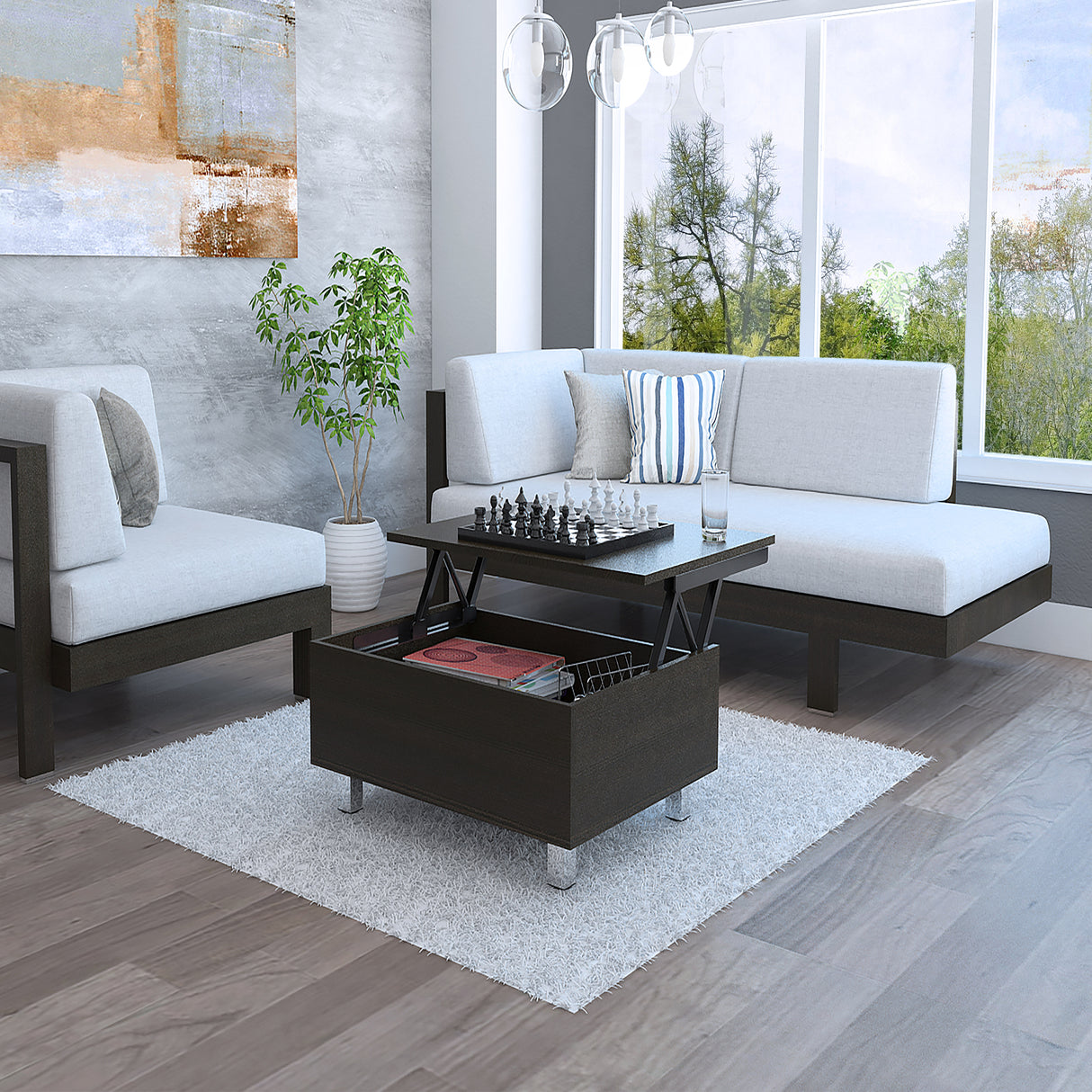 Mesa de Centro Gambia Wengue 80x29.75cm Rectangular con Patas y con Compartimientos - Mesas | Bylmo