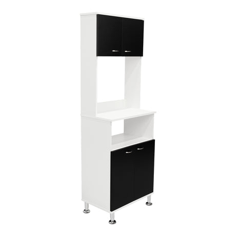 Alacena Fenix Blanco y Wengue 54x160cm sin Cajones y con Cuatro Puertas - Muebles Organizadores | Bylmo